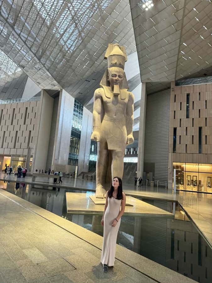 Cairo: Grand Egyptian Museum, Giza Pyramids and Sphinx Tour - Entering the Grand Egyptian Museum complex with a plan