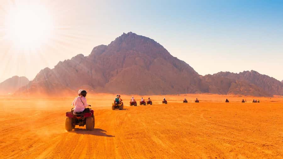 Desert Sunset Quad Bike ATV for 50Km, Oriental Show, Dinner, - Getting Picked Up in Hurghada, Then Trading Roads for Sand