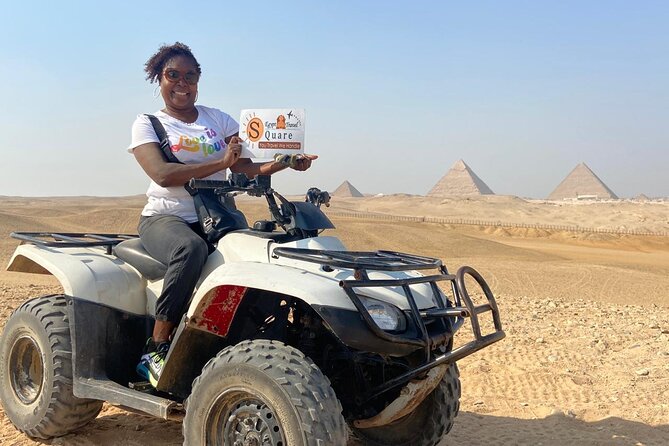 Full Day Tour to Giza with Camel & ATV Ride and Dinner Show - Quad bike hour in the Sahara: where the sunset view comes from