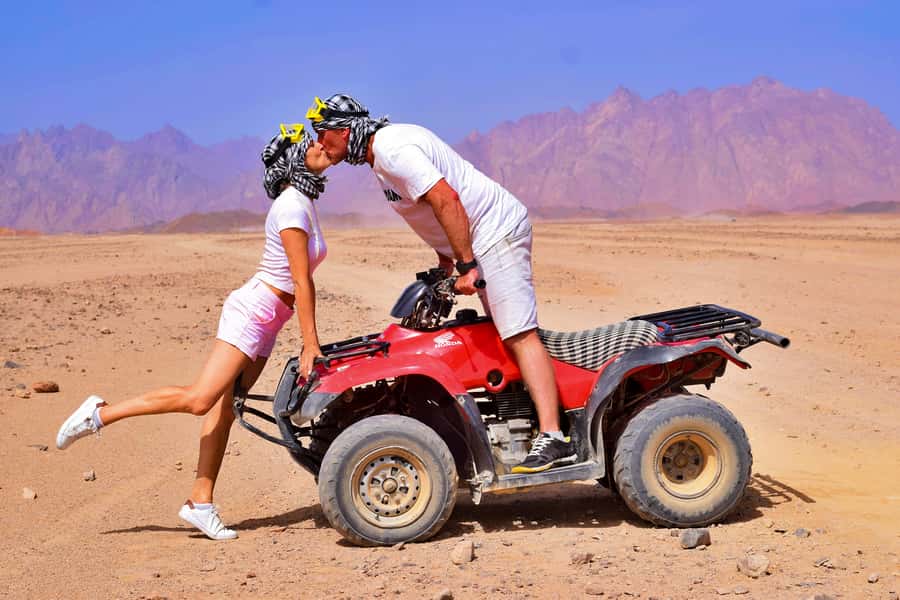 Hurghada: Safari Jeep, Quad, Buggy, Camel Ride & BBQ Dinner - Quad biking in the Sahara: where adrenaline starts