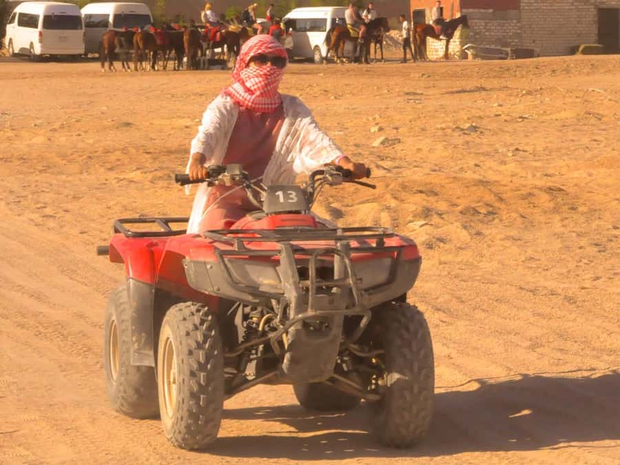 Makadi Bay: Mega Tour Jeep, ATV, Buggy, Camel, Dinner & Show - Quad biking across the sand for about 45 minutes: fun, but pace varies