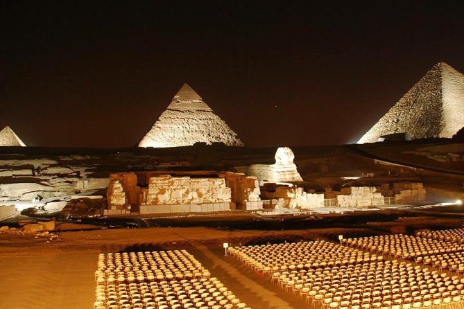 Sound and light show with Dinner with Pyramids view Roof Top Restaurant - Getting there: private pickup and the timing you should plan for