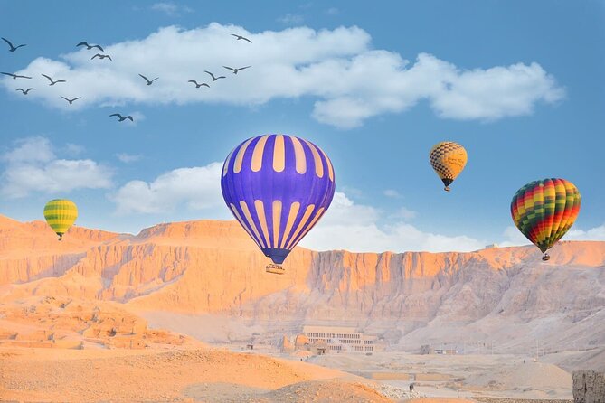 Sunrise Hot Air Balloon Over the Historical sites in Luxor - Deir el Bahari and Hatshepsut: when geometry looks magical