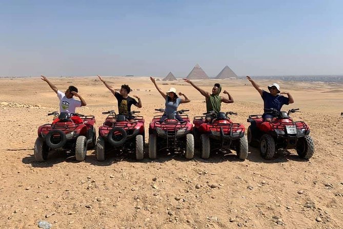 Top rated ATV quad bike at the Desert of Giza Pyramids - Photo moments with Khufu, Khafre, and Menkaure on the horizon